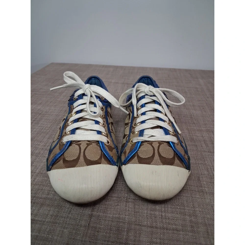 Coach Zorra Signature Monogram Metallic Blue Sequin Sneakers A1412 Womens 8.5B